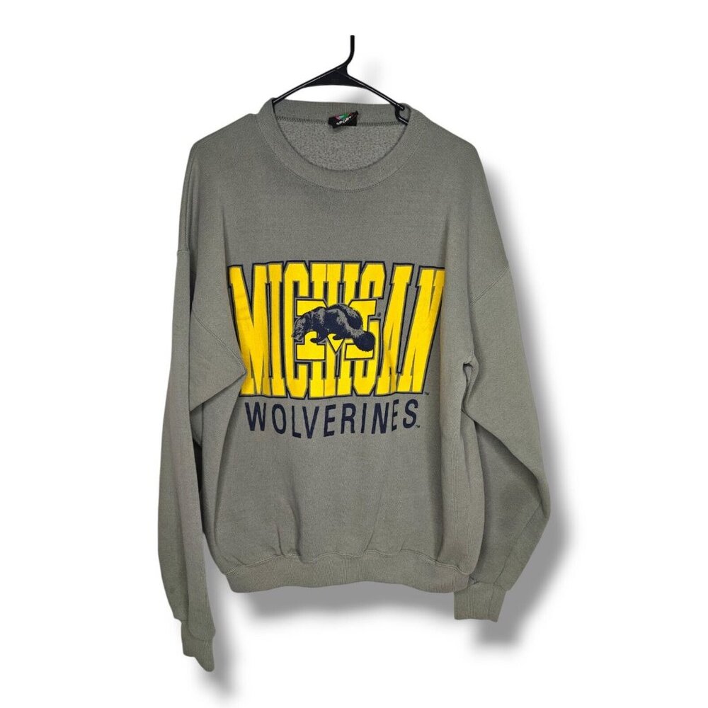 Michigan Wolverines Vintage Crewneck Graphic Sweatshirt Size Large Grey Spellout